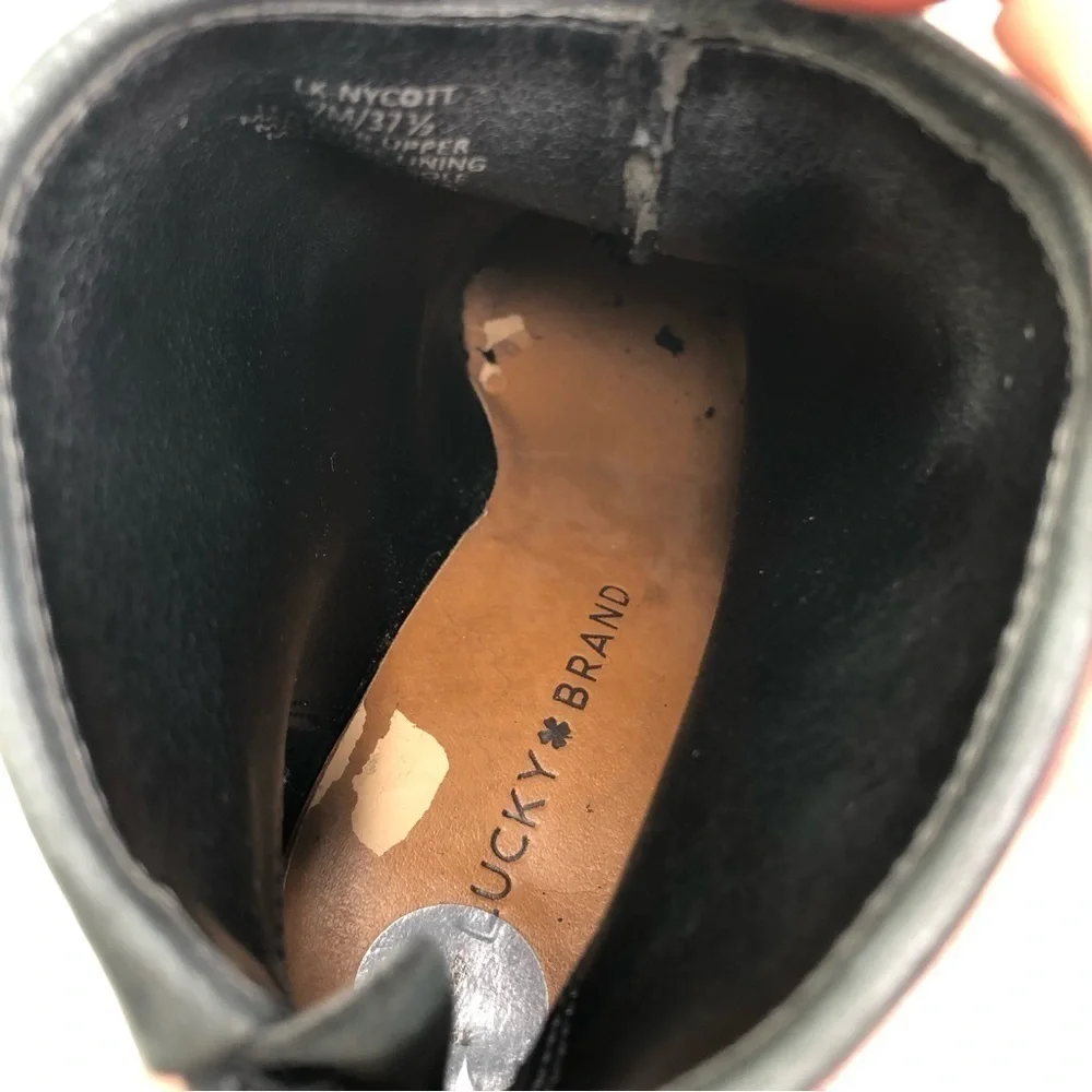 Lucky Brand Nycott fold-over ankle boots stacked heel dk grey leather ba…